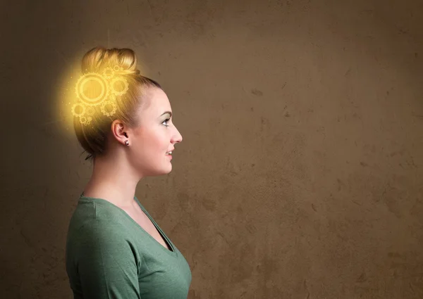 Clevere Mädchen denken mit einem Maschinenkopf Illustration — Stockfoto