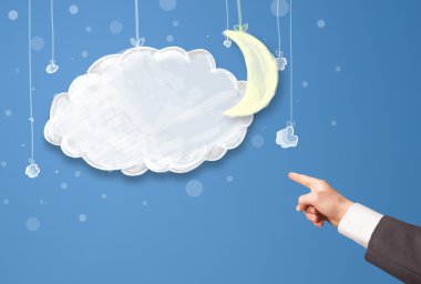 Karikatür gece bulutlarını gösteren el işaretleri 