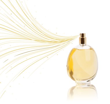 Parfüm şişesi renkli çizgiler püskürtüyor.