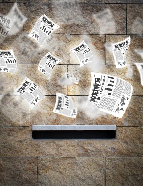 Post box with daily newspapers flying — Stock Photo, Image