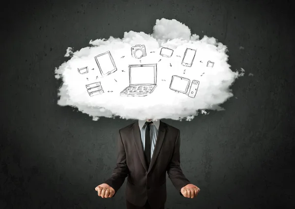 Professional business man with cloud network head — Stock Photo, Image