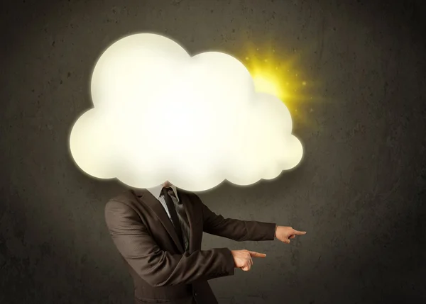 Young business man in shirt and tie with a sunny cloud head — Stock Photo, Image