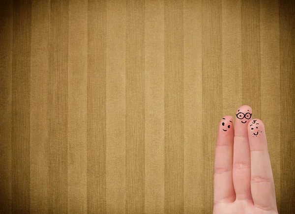 Ευτυχισμένο χαμόγελο δάχτυλο με vintage ριγέ ταπετσαρία φόντο — Φωτογραφία Αρχείου