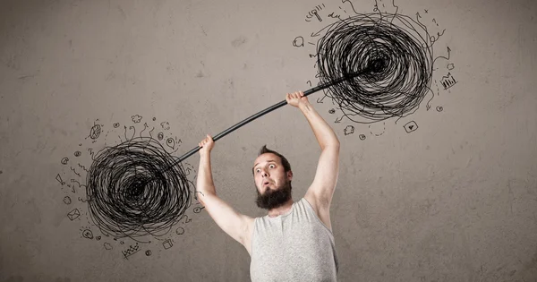 Ragazzo magro sconfiggere situazione caos — Foto Stock