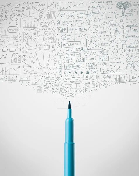 Felt pen close-up with diagrams — Stock Photo, Image