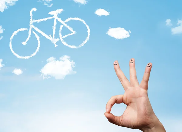 Glückliche Smiley-Finger beim Anblick einer Fahrradwolke — Stockfoto