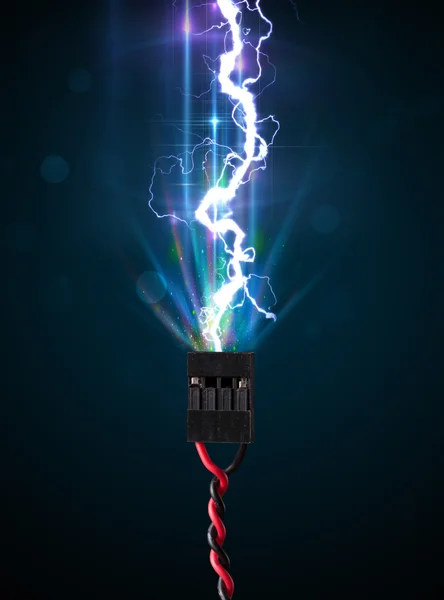 Electric cable with glowing electricity lightning — Stock Photo, Image