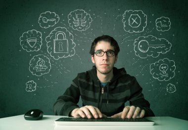 Virüslü ve düşüncelerini hackleyen genç inek bilgisayar korsanı.