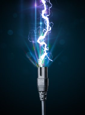 Electric cable with glowing electricity lightning clipart