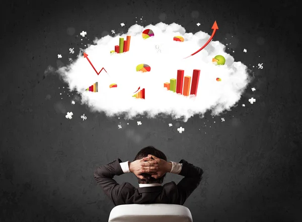 Businessman with charts in a cloud above his head — Stock Photo, Image