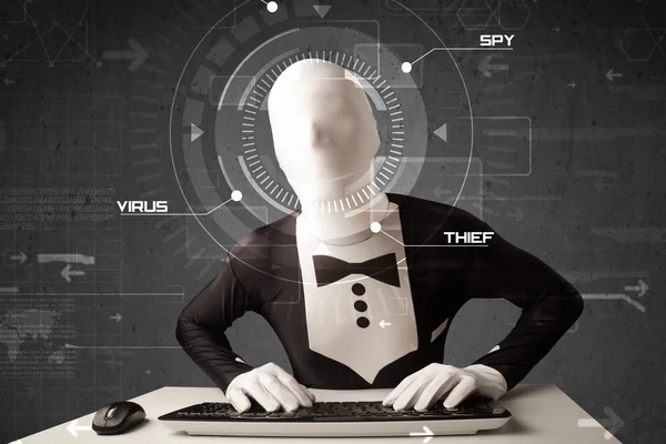 Hacker without identity in futuristic enviroment hacking persona — Stock Photo, Image