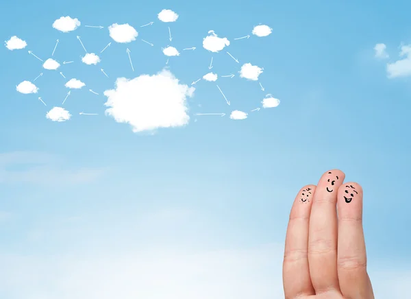 Finger smiley met cloud netwerk systeem — Stockfoto