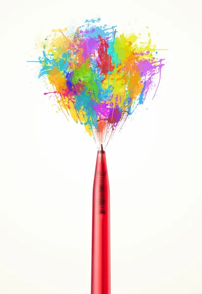 Paint splashes coming out of pen — Stock Photo, Image