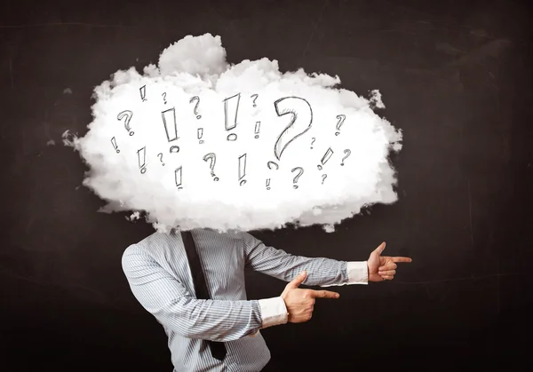 Business man cloud head with question and exclamation marks — Stock Photo, Image