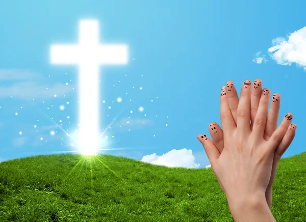 Happy finger smileys with christian religion cross — Stock Photo, Image