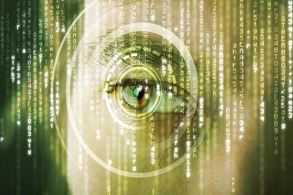 Soldado cibernético moderno con ojo de matriz objetivo — Foto de Stock