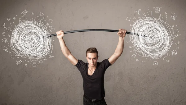 Homem muscular levantando conceito caos — Fotografia de Stock