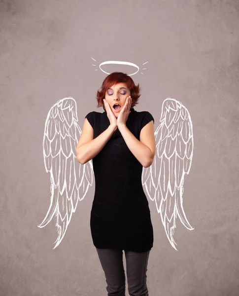Linda chica con alas de ángel ilustrado —  Fotos de Stock
