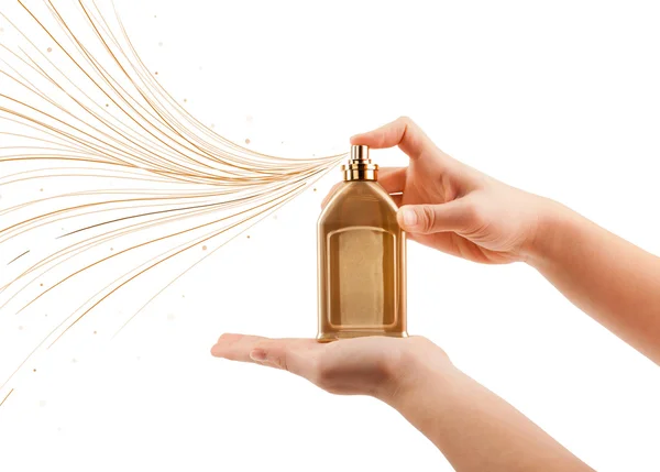 Woman hands spraying colorful lines — Stock Photo, Image