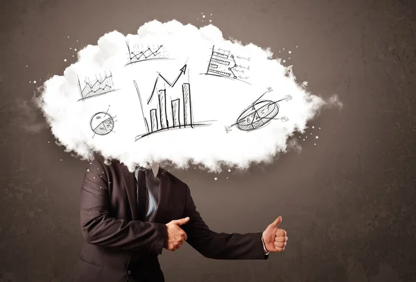 Elegant business man cloud head with hand drawn graphs — Stock Photo, Image