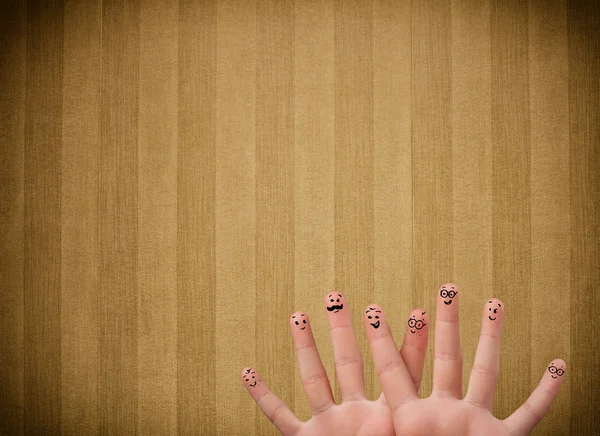 Happy finger smileys avec fond de papier peint à rayures vintage — Photo