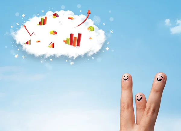 Vrolijke vinger smiley met grafiek wolk pictogrammen in de lucht — Stockfoto