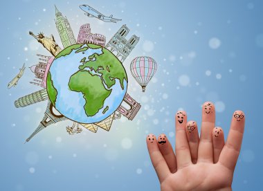 Dünyanın ünlü simge ile neşeli parmak suratlar