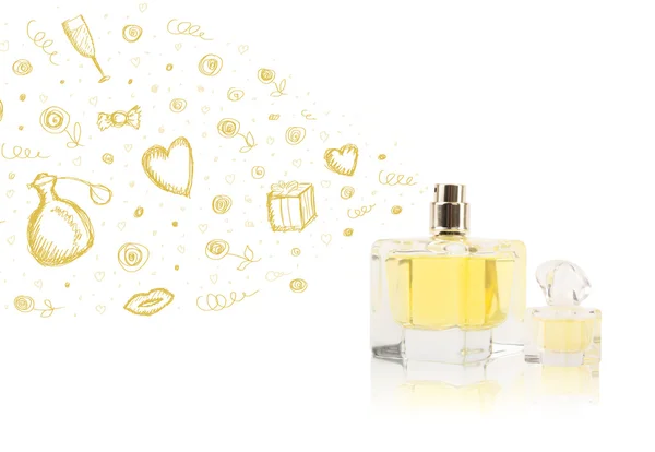 Sketches coming out from beautiful perfume bottle — Stock Photo, Image