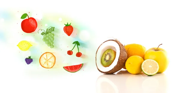 Frutas coloridas con frutas ilustradas dibujadas a mano — Foto de Stock
