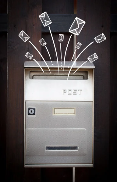 Hand drawn envelopes comming out of a mailbox — Stock Photo, Image