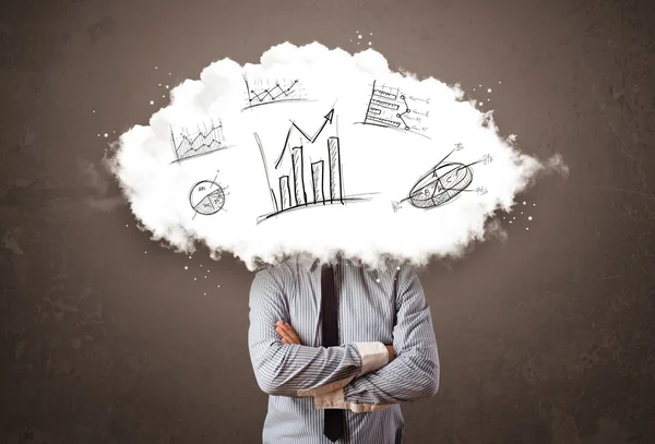 Elegant business man cloud head with hand drawn graphs — Stock Photo, Image