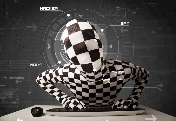 Hacker without identity in futuristic enviroment hacking persona — Stock Photo, Image