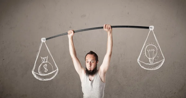 Skinny guy trying to get balanced — Stock Photo, Image