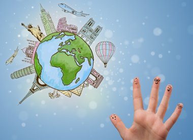 Dünyanın ünlü simge ile neşeli parmak suratlar