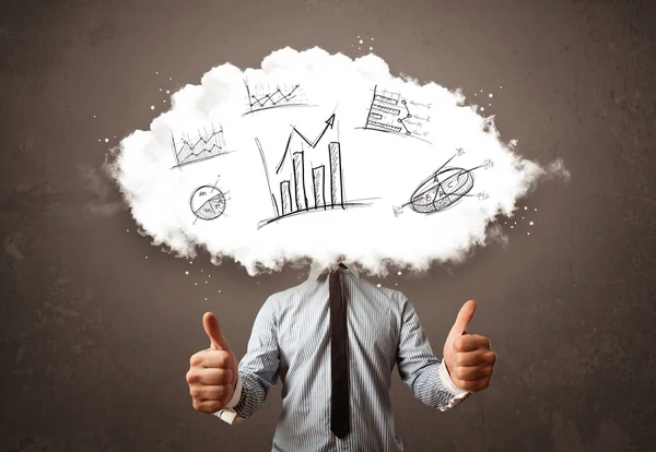 Elegant business man cloud head with hand drawn graphs — Stock Photo, Image