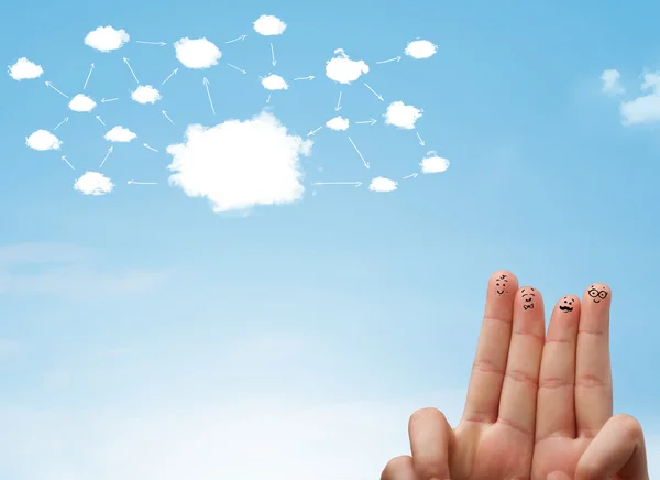 Finger smiley con sistema di rete cloud — Foto Stock