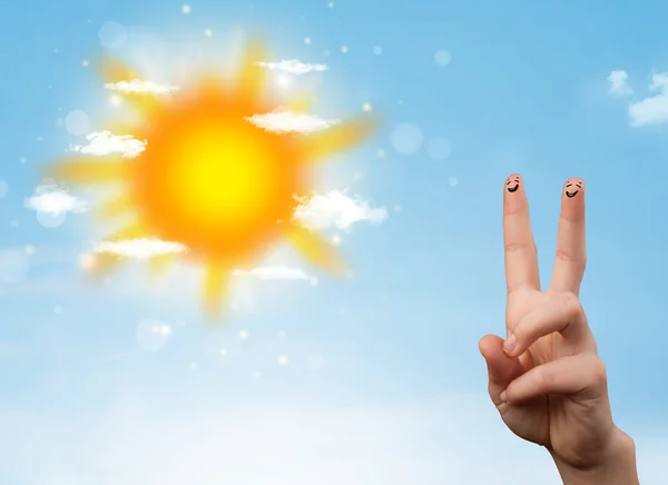 Glada finger leenden med ljus sol och moln illustration — Stockfoto