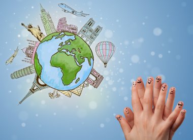 Dünyanın ünlü simge ile neşeli parmak suratlar