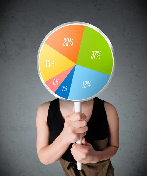 Young woman holding a pie chart — Stock Photo, Image