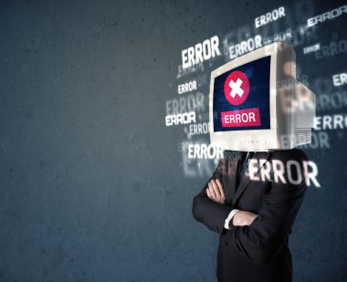 pc monitör t onun baş ve hata iletileri ile iş adamı