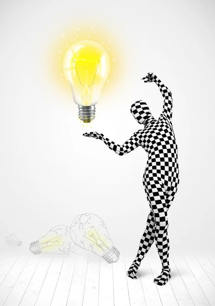 Man in full body with glowing light bulb — Stock Photo, Image