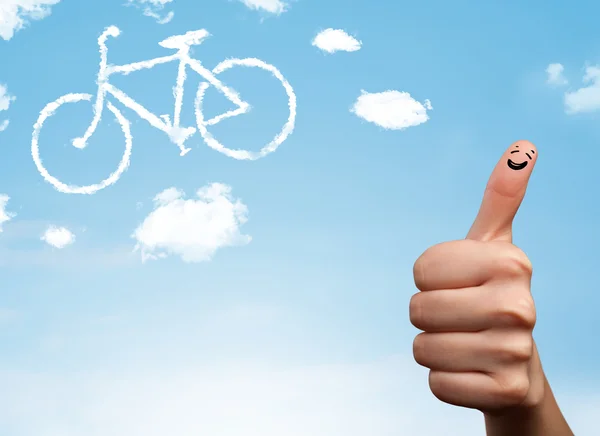 Felices dedos sonrientes mirando una nube en forma de bicicleta — Foto de Stock