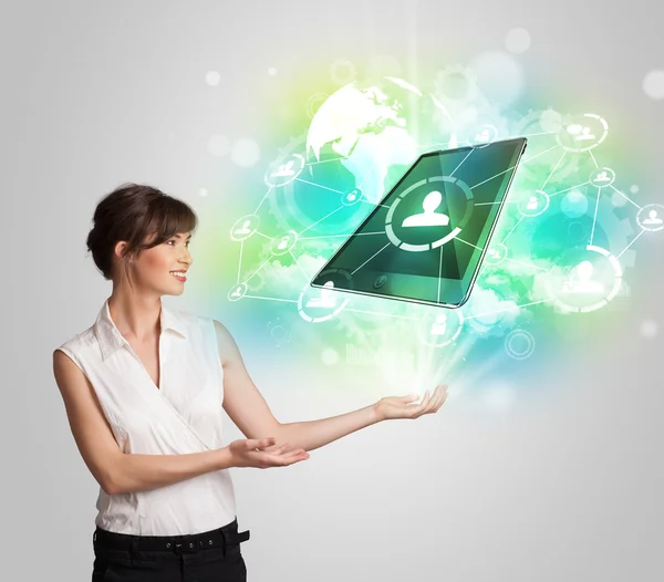 Business girl showing modern tablet technology concept — Stock Photo, Image