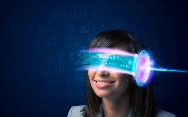 Woman from future with high tech smartphone glasses — Stock Photo, Image