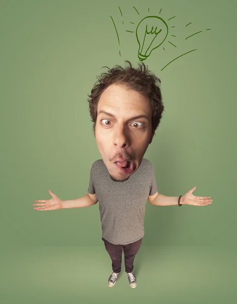 Big head person with idea bulb — Stock Photo, Image