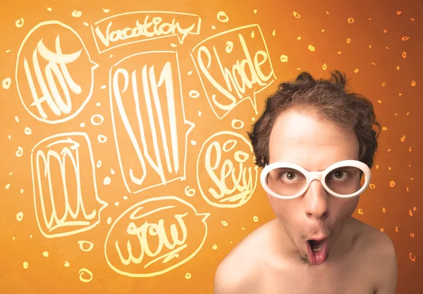 Cool teenager with summer sun glasses and vacation typography — Stock Photo, Image