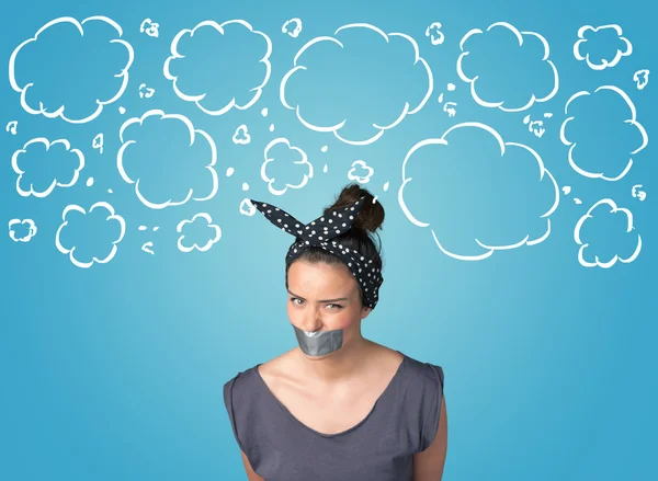 Funny person with taped mouth — Stock Photo, Image