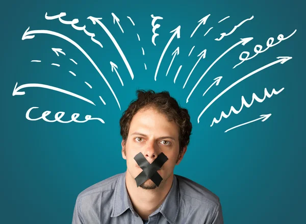 Young man with glued mouth — Stock Photo, Image