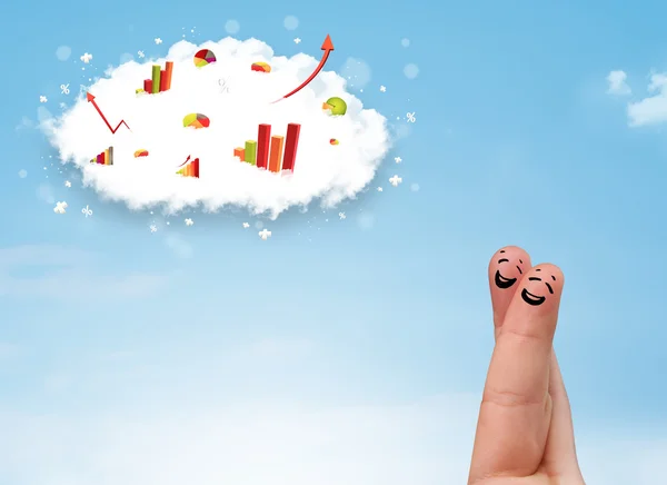 Vrolijke vinger smiley met grafiek wolk pictogrammen in de lucht — Stockfoto