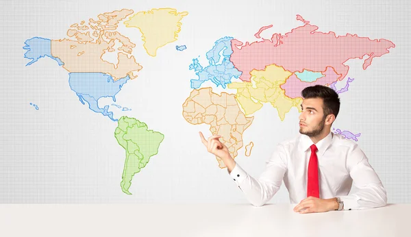 Business man with colorful world map background Royalty Free Stock Images